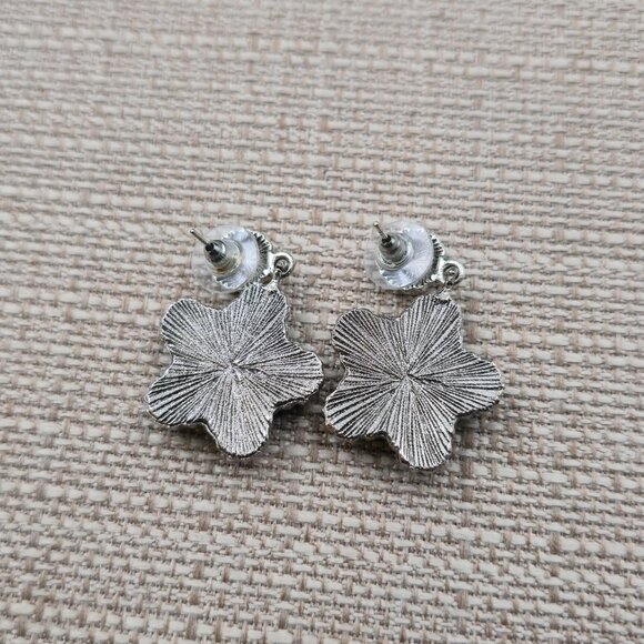 Silver Plated Howlite Stone Star Chunky Earrings A6776 - Picture 3 of 5